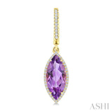 16X7 MM Marquise Shape Amethyst and 3/8 Ctw Round Cut Diamond Semi-Precious Earrings in 14K Yellow Gold