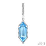 16X6 MM Hexagon Shape Blue Topaz and 3/8 Ctw Round Cut Diamond Semi-Precious Earrings in 14K White Gold