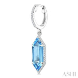 16X6 MM Hexagon Shape Blue Topaz and 3/8 Ctw Round Cut Diamond Semi-Precious Earrings in 14K White Gold