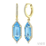 16X6 MM Hexagon Shape Blue Topaz and 3/8 Ctw Round Cut Diamond Semi-Precious Earrings in 14K Yellow Gold