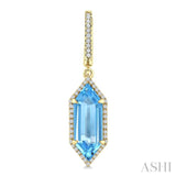 16X6 MM Hexagon Shape Blue Topaz and 3/8 Ctw Round Cut Diamond Semi-Precious Earrings in 14K Yellow Gold