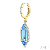 16X6 MM Hexagon Shape Blue Topaz and 3/8 Ctw Round Cut Diamond Semi-Precious Earrings in 14K Yellow Gold