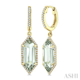 16X6 MM Hexagon Shape Green Amethyst and 3/8 Ctw Round Cut Diamond Semi-Precious Earrings in 14K Yellow Gold