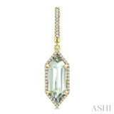 16X6 MM Hexagon Shape Green Amethyst and 3/8 Ctw Round Cut Diamond Semi-Precious Earrings in 14K Yellow Gold