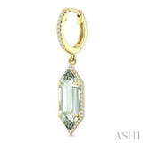 16X6 MM Hexagon Shape Green Amethyst and 3/8 Ctw Round Cut Diamond Semi-Precious Earrings in 14K Yellow Gold