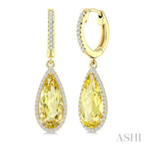 14X6 MM Pear Shape Lemon Quartz and 1/3 Ctw Round Cut Diamond Semi-Precious Earrings in 14K Yellow Gold