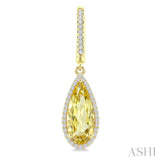14X6 MM Pear Shape Lemon Quartz and 1/3 Ctw Round Cut Diamond Semi-Precious Earrings in 14K Yellow Gold