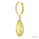 14X6 MM Pear Shape Lemon Quartz and 1/3 Ctw Round Cut Diamond Semi-Precious Earrings in 14K Yellow Gold