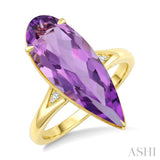 22X8 MM Pear Shape Amethyst and 1/50 Ctw Round Cut Diamond Semi-Precious Ring in 14K Yellow Gold