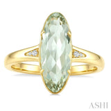 16X6 MM Evoque Gemstone Oval Shape Green Amethyst and 1/50 Ctw Round Cut Diamond Semi-Precious Ring in 10K Yellow Gold