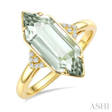16X6 MM Hexagon Shape Green Amethyst and 1/20 Ctw Round Cut Diamond Semi-Precious Ring in 10K Yellow Gold