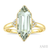 16X6 MM Hexagon Shape Green Amethyst and 1/20 Ctw Round Cut Diamond Semi-Precious Ring in 10K Yellow Gold