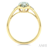 16X6 MM Hexagon Shape Green Amethyst and 1/20 Ctw Round Cut Diamond Semi-Precious Ring in 10K Yellow Gold