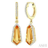 12X5 MM Shield Shape Citrine and 1/3 Ctw Round Cut Diamond Semi-Precious Earrings in 10K Yellow Gold