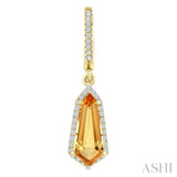 12X5 MM Shield Shape Citrine and 1/3 Ctw Round Cut Diamond Semi-Precious Earrings in 10K Yellow Gold