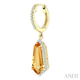 12X5 MM Shield Shape Citrine and 1/3 Ctw Round Cut Diamond Semi-Precious Earrings in 10K Yellow Gold