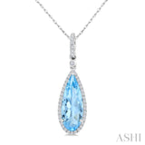 16X6 MM Pear Shape Blue Topaz and 1/5 Ctw Round Cut Diamond Semi-Precious Pendant With Chain in 10K White Gold