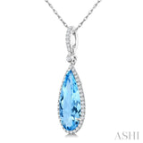 16X6 MM Pear Shape Blue Topaz and 1/5 Ctw Round Cut Diamond Semi-Precious Pendant With Chain in 10K White Gold