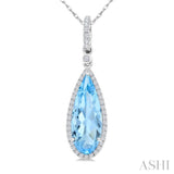 16X6 MM Pear Shape Blue Topaz and 1/5 Ctw Round Cut Diamond Semi-Precious Pendant With Chain in 10K White Gold
