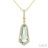 16X7 MM Shield Shape Green Amethyst and 1/5 Ctw Round Cut Diamond Semi-Precious Pendant With Chain in 10K Yellow Gold