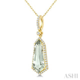16X7 MM Shield Shape Green Amethyst and 1/5 Ctw Round Cut Diamond Semi-Precious Pendant With Chain in 10K Yellow Gold