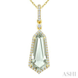 16X7 MM Shield Shape Green Amethyst and 1/5 Ctw Round Cut Diamond Semi-Precious Pendant With Chain in 10K Yellow Gold