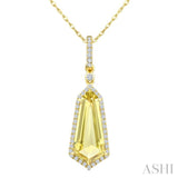 16X7 MM Shield Shape Lemon Quartz and 1/5 Ctw Round Cut Diamond Semi-Precious Pendant With Chain in 10K Yellow Gold
