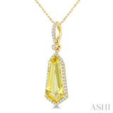 16X7 MM Shield Shape Lemon Quartz and 1/5 Ctw Round Cut Diamond Semi-Precious Pendant With Chain in 10K Yellow Gold