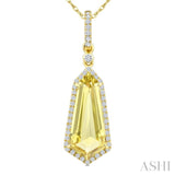 16X7 MM Shield Shape Lemon Quartz and 1/5 Ctw Round Cut Diamond Semi-Precious Pendant With Chain in 10K Yellow Gold