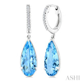 12X5 MM Pear Shape Blue Topaz and 1/10 Ctw Round Cut Diamond Semi-Precious Earrings in 10K White Gold
