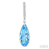 12X5 MM Pear Shape Blue Topaz and 1/10 Ctw Round Cut Diamond Semi-Precious Earrings in 10K White Gold