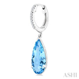 12X5 MM Pear Shape Blue Topaz and 1/10 Ctw Round Cut Diamond Semi-Precious Earrings in 10K White Gold