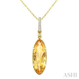 16X6 MM Oval Shape Citrine and 1/20 Ctw Round Cut Diamond Semi-Precious Pendant With Chain in 10K Yellow Gold