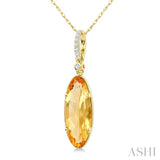 16X6 MM Oval Shape Citrine and 1/20 Ctw Round Cut Diamond Semi-Precious Pendant With Chain in 10K Yellow Gold