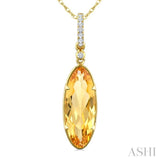16X6 MM Oval Shape Citrine and 1/20 Ctw Round Cut Diamond Semi-Precious Pendant With Chain in 10K Yellow Gold