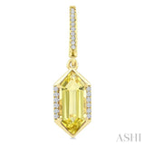 12X5 MM Hexagon Shape Lemon Quartz and 1/5 Ctw Round Cut Diamond Semi-Precious Earrings in 10K Yellow Gold