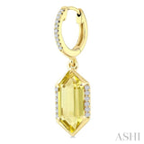 12X5 MM Hexagon Shape Lemon Quartz and 1/5 Ctw Round Cut Diamond Semi-Precious Earrings in 10K Yellow Gold
