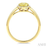 16X6 MM Evoque Gemstones Oval Shape Lemon Quartz and 1/6 Ctw Round Cut Diamond Semi-Precious Ring in 10K Yellow Gold