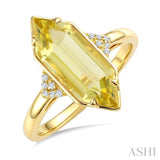 16X6 MM Hexagon Shape Lemon Quartz and 1/20 Ctw Round Cut Diamond Semi-Precious Ring in 10K Yellow Gold