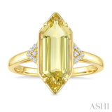 16X6 MM Hexagon Shape Lemon Quartz and 1/20 Ctw Round Cut Diamond Semi-Precious Ring in 10K Yellow Gold