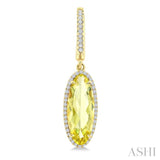 16X6 MM Oval Shape Lemon Quartz and 3/8 Ctw Round Cut Diamond Semi-Precious Earrings in 14K Yellow Gold