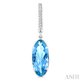 14X6 MM Oval Shape Blue Topaz and 1/10 Ctw Round Cut Diamond Semi-Precious Earrings in 14K White Gold