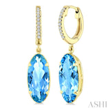 14X6 MM Oval Shape Blue Topaz and 1/10 Ctw Round Cut Diamond Semi-Precious Earrings in 14K Yellow Gold