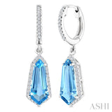 12X5 MM Shield Shape Blue Topaz and 1/3 Ctw Round Cut Diamond Semi-Precious Earrings in 10K White Gold