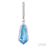 12X5 MM Shield Shape Blue Topaz and 1/3 Ctw Round Cut Diamond Semi-Precious Earrings in 10K White Gold
