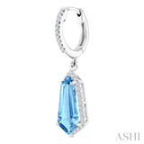 12X5 MM Shield Shape Blue Topaz and 1/3 Ctw Round Cut Diamond Semi-Precious Earrings in 10K White Gold