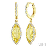 12X5 MM Marquise Shape Lemon Quartz and 1/3 Ctw Round Cut Diamond Semi-Precious Earrings in 10K Yellow Gold