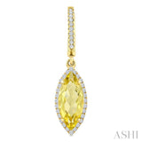 12X5 MM Marquise Shape Lemon Quartz and 1/3 Ctw Round Cut Diamond Semi-Precious Earrings in 10K Yellow Gold