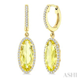 12X5 MM Oval Shape Lemon Quartz and 1/3 Ctw Round Cut Diamond Semi-Precious Earrings in 10K Yellow Gold