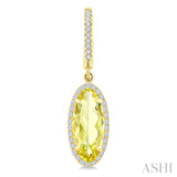 12X5 MM Oval Shape Lemon Quartz and 1/3 Ctw Round Cut Diamond Semi-Precious Earrings in 10K Yellow Gold